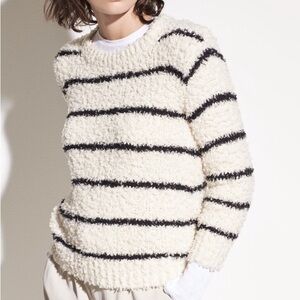 Vince Fuzzy Stripe Sweater Cream Black Linen Blend